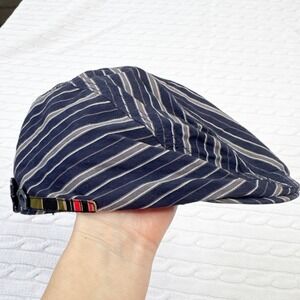 Vintage Y2K Triple Five Soul Flat Cap Unisex L XL Navy Pinstripe Cotton Newsboy